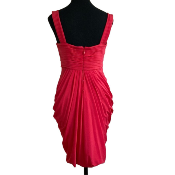 BCBGMAXAZRIA red draped bubble hem pleated bodice sleeveless mini dress.… - Picture 2 of 11